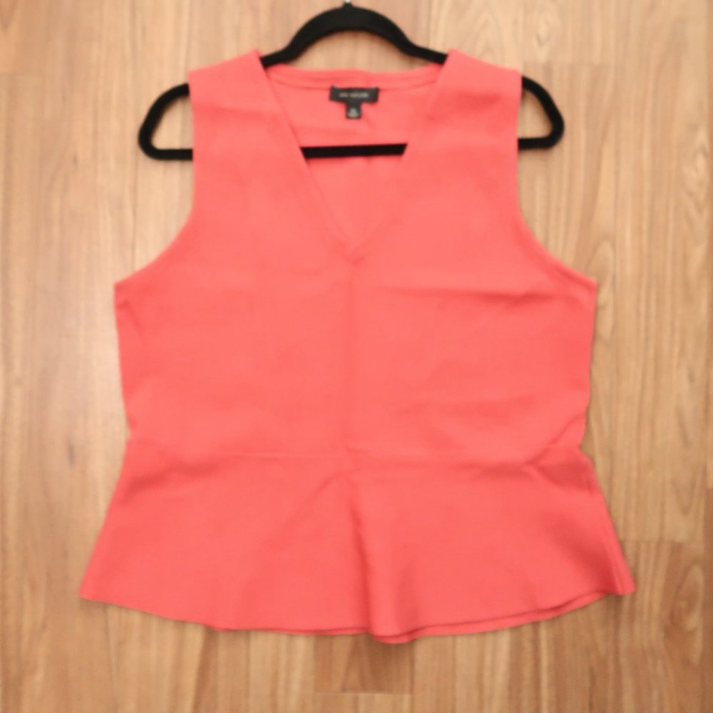 Ann Taylor Peplum Blouse Top Women's XL Rust Orange Sleeveless Ponte Knit V Neck